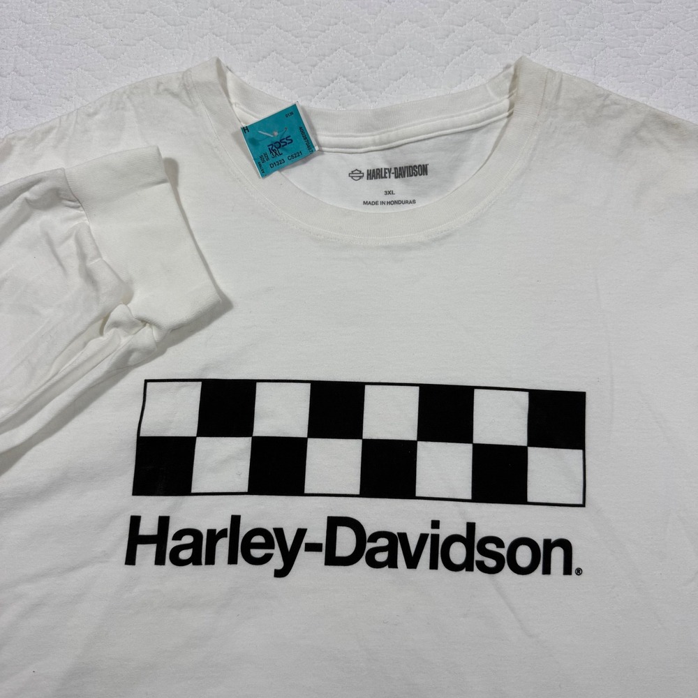 Harley-Davidson‎ Men Long Sleeve T-Shirt 3XL Checkered Logo White New*
